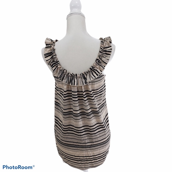 Dina B Beige Black Striped Ruffled Tank Medium - Picture 3 of 10